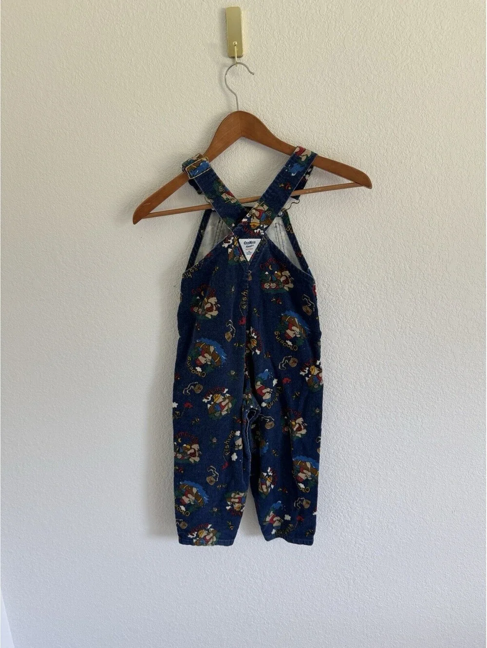 OshKosh B'gosh Vintage Corduroy‎ Overalls Kids 4T Blue Camping Fishing Bear USA